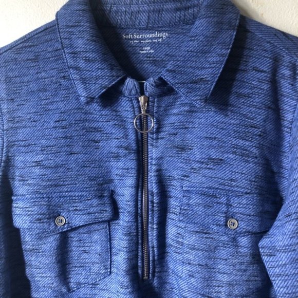 ❤️Soft Surroundings Blue Half Zip Sweater Collar Chest Pockets Space Dye Size L - Picture 3 of 7